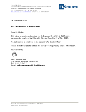 Request For Confirmation of Employment Letter Template