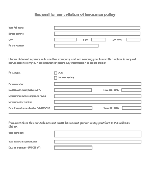 Insurance Policy Cancellation Request Template