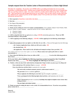 High School Recommendation Letter Request Format Template