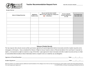 Professor Recommendation Letter Request Form Template