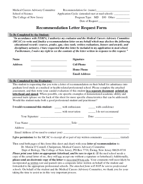 Recommendation Letter Request Form Template