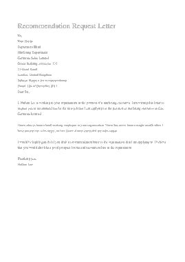Recommendation Request Letter Template