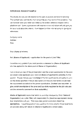 Job Reference Request Letter Example Template
