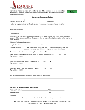 Landlord Reference Request Letter Template