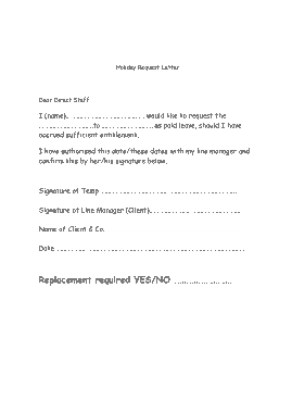Free Download PDF Books, Holiday Request Letter Template
