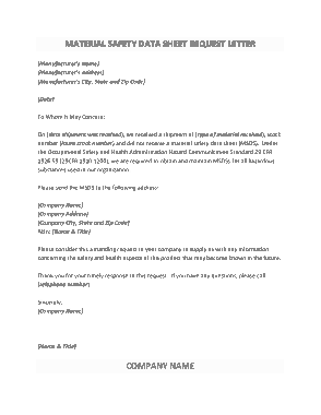 Material Safety Data Sheet Request Letter Template