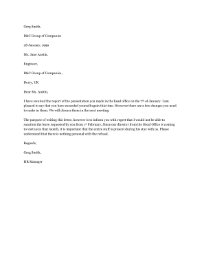 Request Refusal Letter Sample Template