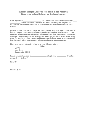 Student Sample Letter To Request College Material Template