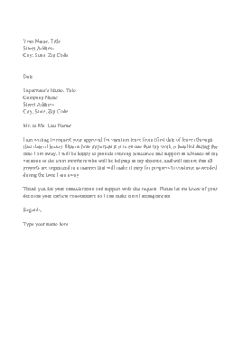 Formal Vacation Request Letter Template