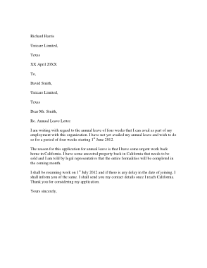 Yearly Vacation Request Letter Template