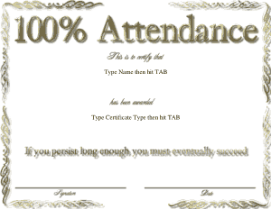 100 Percent Attendance Award Certificate Template