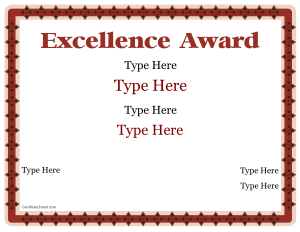 Blank Excellence Award Certificate Template