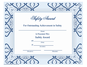 Safety Achievement Award Certificate Template