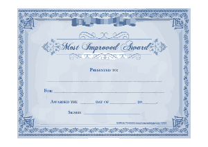 Sample Most Improved Award Certificate Template