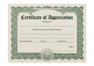 Teacher Appreciation Award Certificate Template