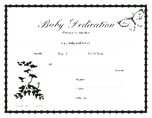 Butterfly Baby Dedication Certificate Template