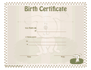 Birth Certificate Puppies Template