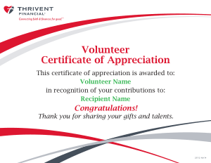 Volunteer Certificate of Appreciation Template