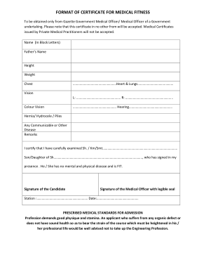 Free Download PDF Books, Format of Medical Fitness Certificate Template