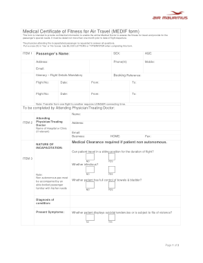Medical Certificate of Fitness for Air Travel Template