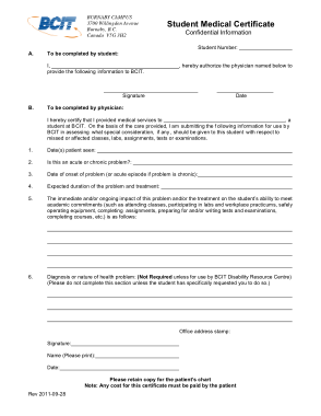 Medical Certificate Form for Student Template
