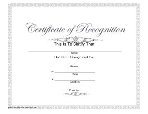 Certificate of Recognition Sample Template
