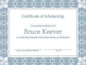Certificate of Scholarship Example Template