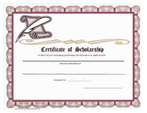 Free Download PDF Books, College Scholarship Award Certificate Template
