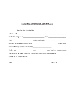 Primary School Experience Certificate Template