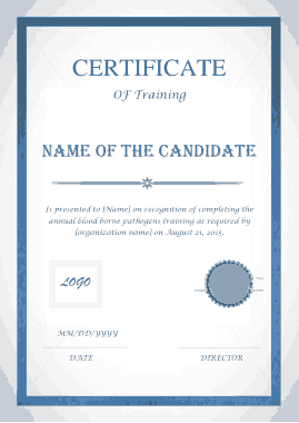 Sample Certificate of Training Template
