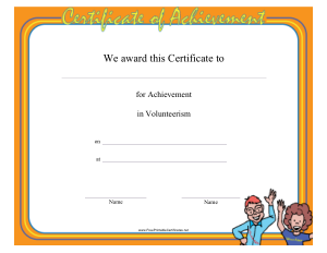 Volunteer Certificate of Achievement Template