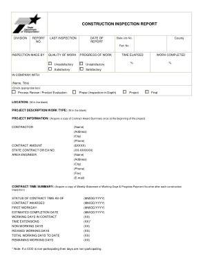 Construction Inspection Report Form Template