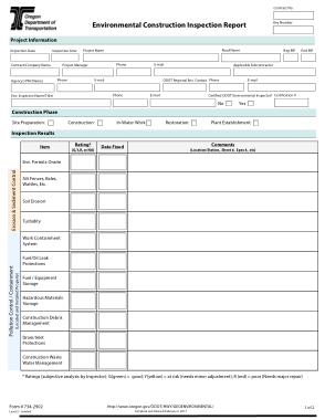 Fillable Environmental Construction Inspection Report Form Template