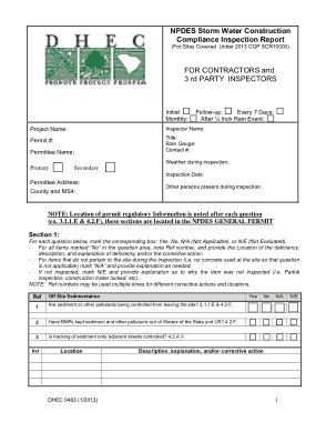 Storm Water Construction Compliance Inspection Report Form Template