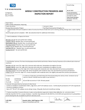 Weekly Construction Progress and Inspection Report Form Template