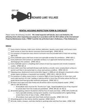 Rental Home Inspection Form and Checklist Form Template