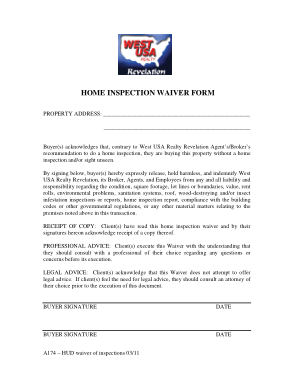 Waiver of Home Inspection Form Template
