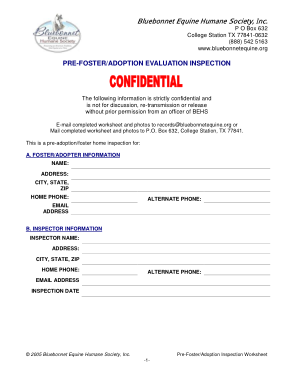 Adoption Evaluation Inspection Worksheet Form Template