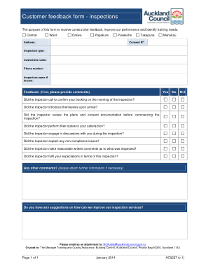 Inspections Customer Feedback Form Template
