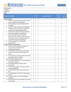 Office Safety Workplace Inspection Checklist Form Template