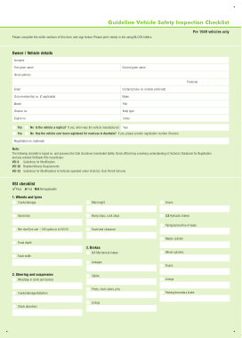 Guideline Vehicle Safety Inspection Checklist Form Template