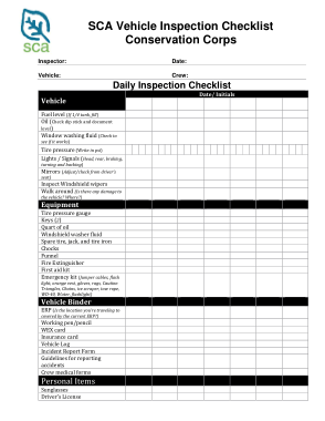 SCA Vehicle Inspection Checklist Conservation Crops Form Template