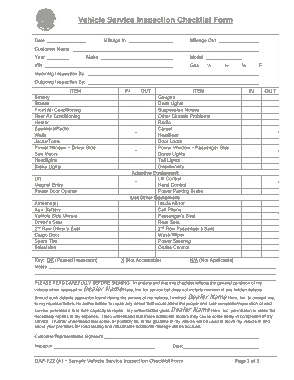 Vehicle Service Inspection Checklist Form Template