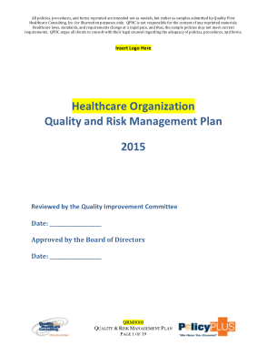 HealthCare Organization Quality and Risk Management Plan Report Template
