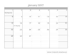 2017 Monthly Calendar Landscape Template