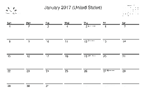 2017 United States Monthly Calendar Template
