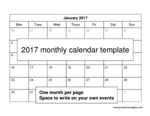 Free 2017 Monthly Calendar Template
