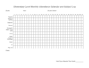Monthly Attendance Calendar and Subject Log Template
