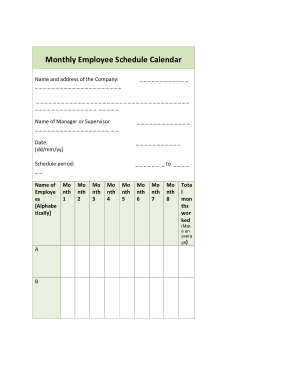Monthly Employee Schedule Calendar Template
