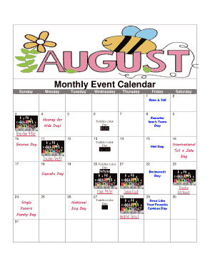 Monthly Event Calendar Template